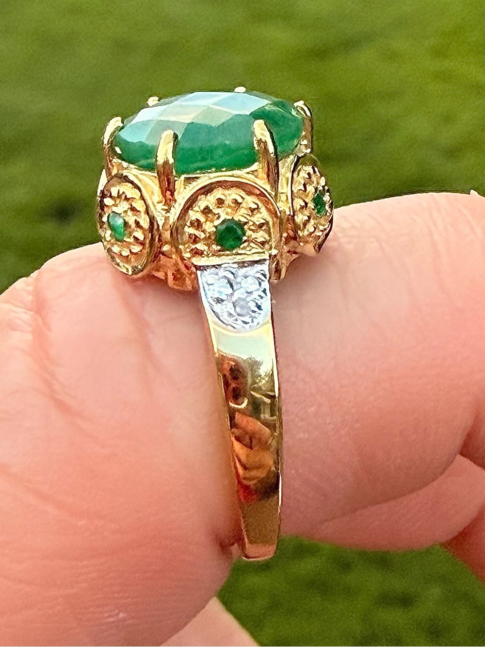 14K Yellow Gold Over Sterling Silver 3.22 CTW AAA Emerald & Diamond Ring Size 7 - Picture 14 of 14